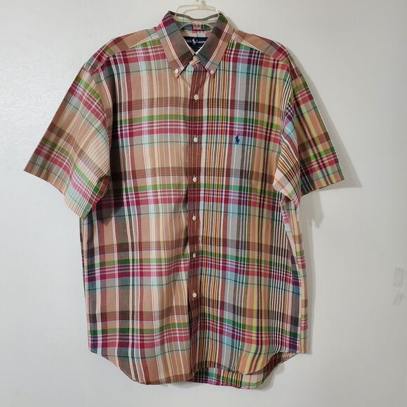 Ralph Lauren Mens Large 90's Vintage Blake Plaid Short Sleeve Button Down Shirt - Picture 1 of 7